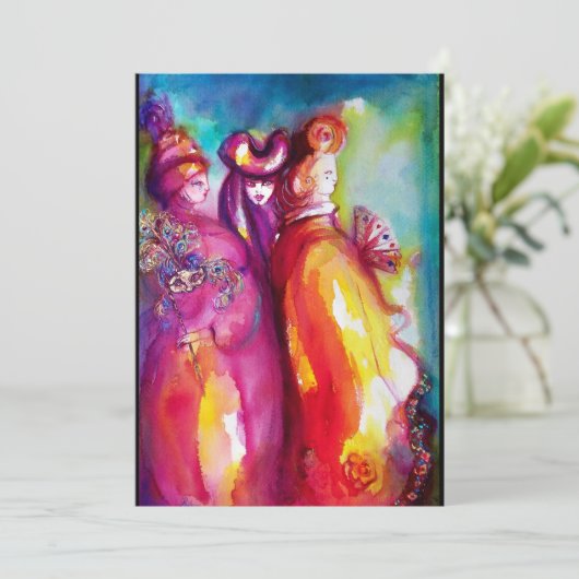 DERDE MASKERBAL ,goud rood geel blauw Aankondiging (Staand voorkant)