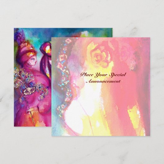 DERDE MASKERBAL ,goud rood geel blauw Aankondiging (Voorkant / Achterkant)