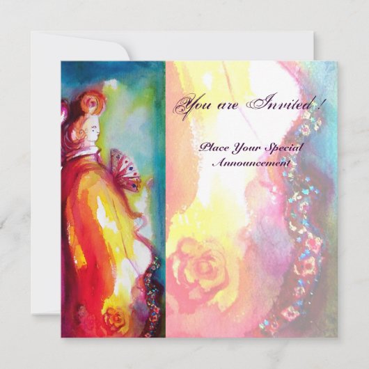 DERDE MASKERBAL, goud rood geel blauw Kaart (Voorkant)