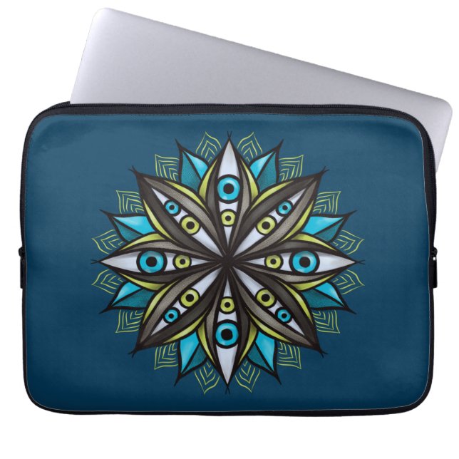 Derde ogen met dubbele Iris Flower Mandala Laptop Sleeve (Voorkant)