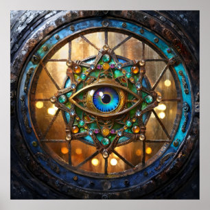 Derde Oog Landelijke Patrijspoort Raam Poster