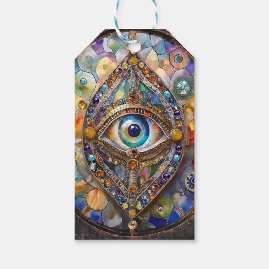 Derde Oog op Gebrandschilderd Glas en Brons Cadeaulabel (Voorkant)