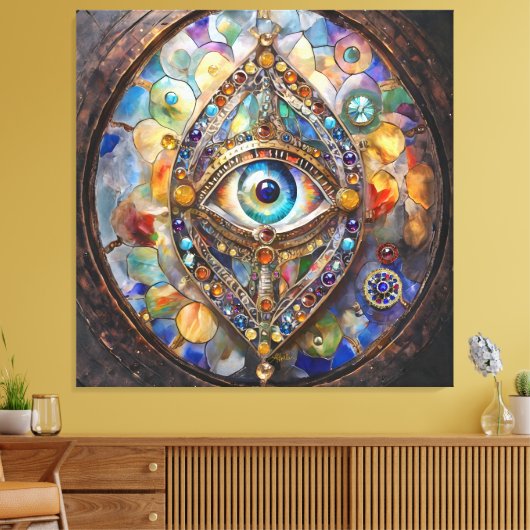 Derde Oog op Gebrandschilderd Glas en Brons Canvas Afdruk (Insitu (Woonkamer))