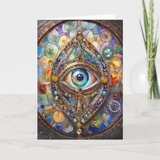 Derde Oog op Gebrandschilderd Glas en Brons Kaart (Voorkant)