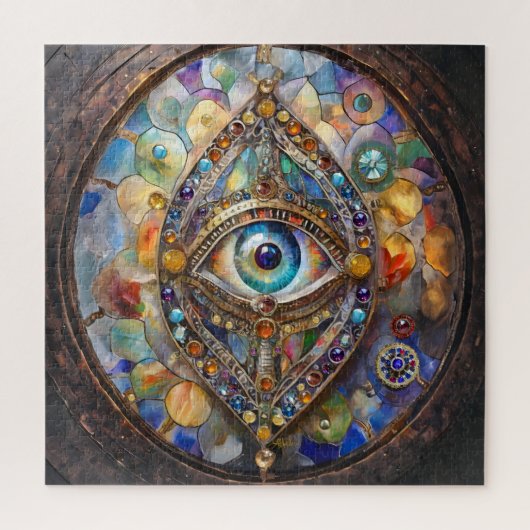 Derde Oog op Gebrandschilderd Glas en Brons Legpuzzel (Verticaal)