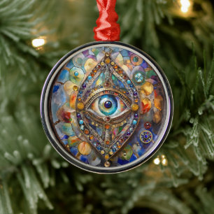 Derde Oog op Gebrandschilderd Glas en Brons Metalen Ornament