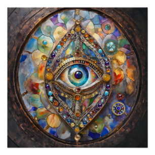 Derde Oog op Gebrandschilderd Glas en Brons Perfect Poster