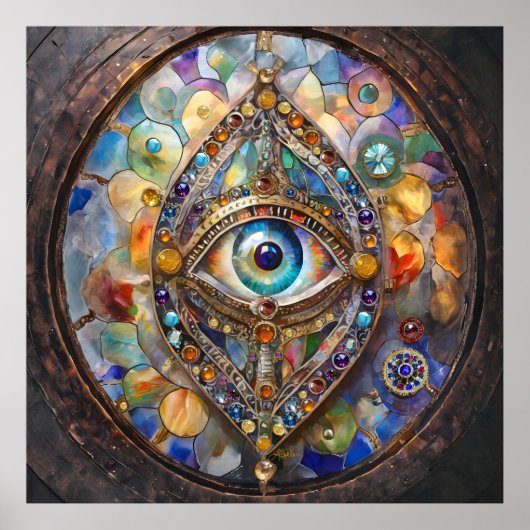 Derde Oog op Gebrandschilderd Glas en Brons Poster (Voorkant)