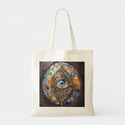 Derde Oog op Gebrandschilderd Glas en Brons Tote Bag (Voorkant)