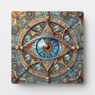 Derde oog - Turquoise Blauw Gouden Mandala Fotoplaat