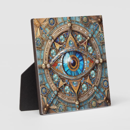 Derde oog - Turquoise Blauw Gouden Mandala Fotoplaat (Voorkant)