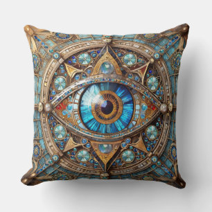 Derde oog - Turquoise Blauw Gouden Mandala Kussen