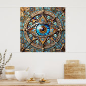 Derde oog - Turquoise Blauw Gouden Mandala Poster (Keuken)