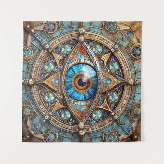 Derde oog - Turquoise Blauw Gouden Mandala Wandkleed (Voorkant (horizontaal))