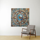 Derde oog - Turquoise Blauw Gouden Mandala Wandkleed (In Situ (horizontaal))