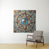 Derde oog - Turquoise Blauw Gouden Mandala Wandkleed (In situ)