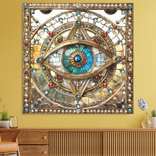 Derde Oog Versierd Vensterglas Canvas Afdruk (Insitu (Woonkamer))