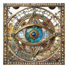 Derde Oog Versierd Vensterglas Foto Afdruk