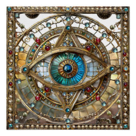 Derde Oog Versierd Vensterglas Perfect Poster