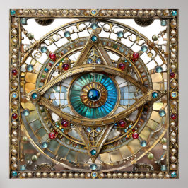Derde Oog Versierd Vensterglas Poster