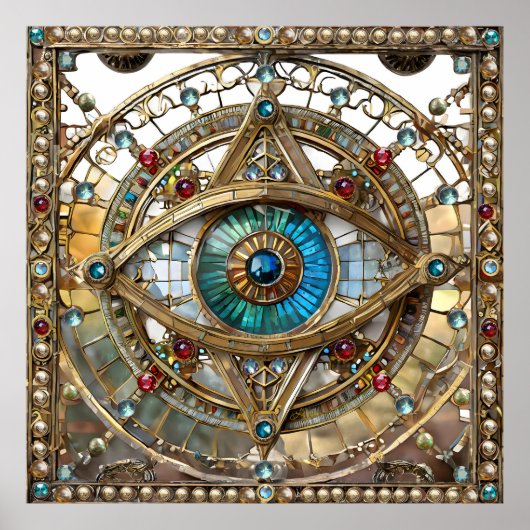 Derde Oog Versierd Vensterglas Poster (Voorkant)