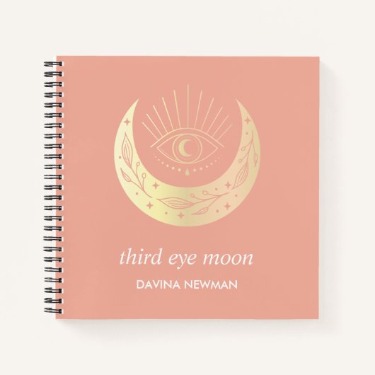 Derde oog wassende maan Boho monogram koraal Notitieboek (Voorkant)