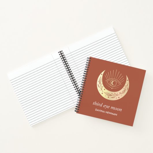 Derde oog wassende maan Boho Monogram Notitieboek (Binnen)
