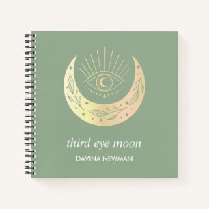 Derde oog wassende maan Boho monogram salie groen Notitieboek