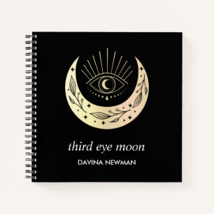 Derde oog wassende maan Boho monogram zwart Notitieboek