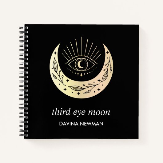 Derde oog wassende maan Boho monogram zwart Notitieboek (Voorkant)