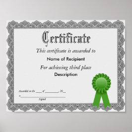Derde plaats groen lintcertificaat poster