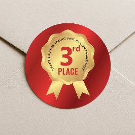 Derde plaats medaille prijs rood & goud competitie ronde sticker