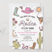 Derde Rodeo Roze Western 3e Verjaardag Kaart (Voorkant)