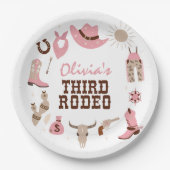 Derde Rodeo Roze Western Cowboy 3e Verjaardag Papieren Bordje (Voorkant)