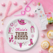 Derde Rodeo Roze Western Cowboy 3e Verjaardag Papieren Bordje (Feest)