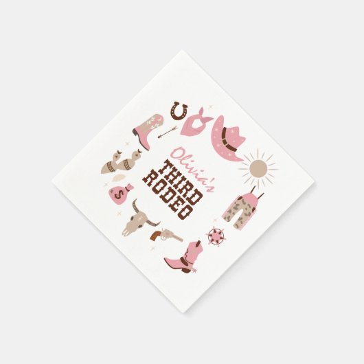 Derde Rodeo Roze Western Cowboy 3e Verjaardag Servet (Hoek)