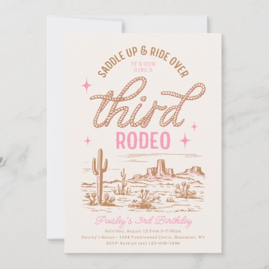Derde Rodeo Verjaardagsuitnodiging voor meisjes Kaart (Voorkant)