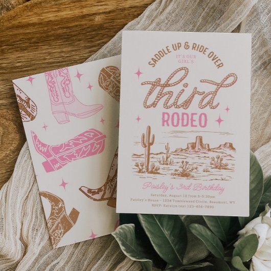 Derde Rodeo Verjaardagsuitnodiging voor meisjes Kaart