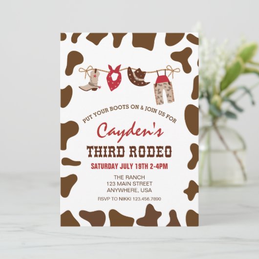 Derde Rodeo Western Cowboy 3e Verjaardag Kaart (Staand voorkant)