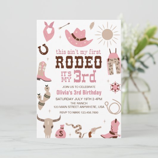 Derde Rodeo Western Cowgirl 3e Verjaardag Kaart (Staand voorkant)