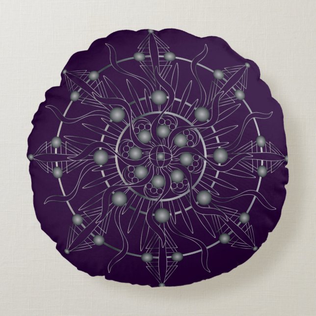Derde ronde-Pillow van Eye Chakra Shadow Mandala Rond Kussen (Voorkant)