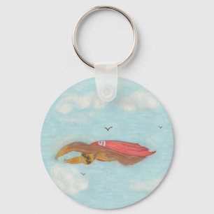 Derde sleepsleuf met rode cape, supersloth sleutelhanger