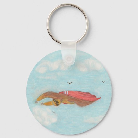 Derde sleepsleuf met rode cape, supersloth sleutelhanger (Voorkant)