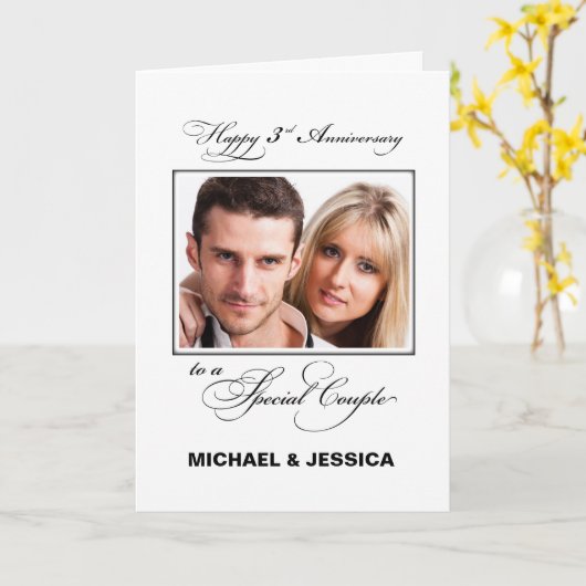 Derde trouwdag aangepaste naam/foto kaart (Gele Bloem)