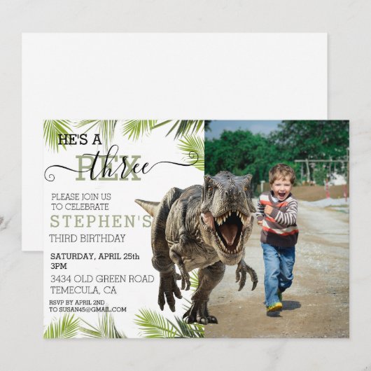 Derde Tyrannosaurus Jurassic foto verjaardag Kaart (Voorkant / Achterkant)