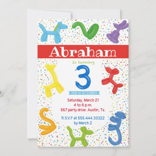 Derde uitnodiging voor ballonnen voor verjaardagsd (Voorkant)