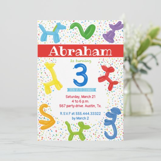 Derde uitnodiging voor ballonnen voor verjaardagsd (Staand voorkant)