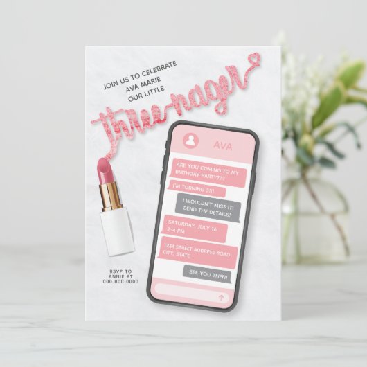 Derde uitnodiging voor de verjaardag van Threenage (Staand voorkant)