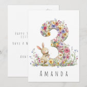 Derde verjaardag bloemenkabouter kaart (Voorkant / Achterkant)