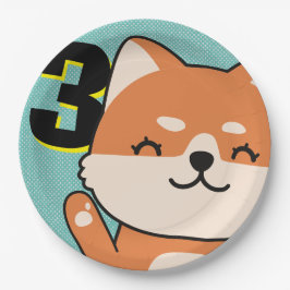 Derde verjaardag Cute Shiba Inu Puppy Hachi Papieren Bordje